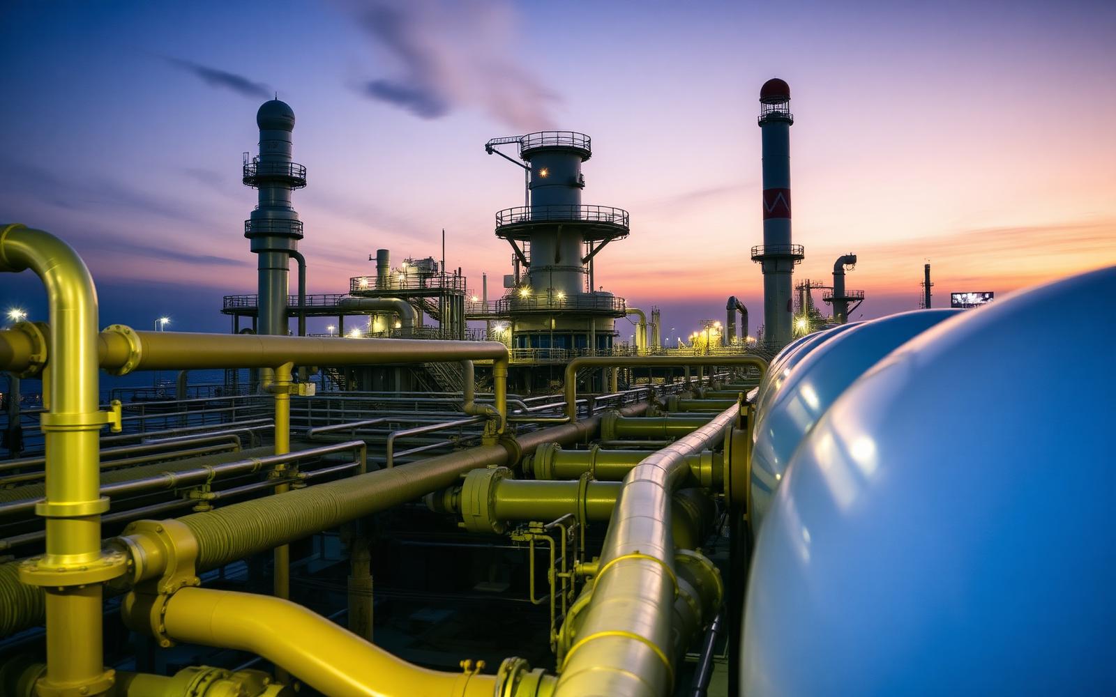 Impianto di raffinazione oil & gas al tramonto